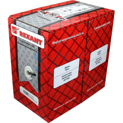 REXANT Кабель витая пара SF/UTP, категория 5e, PVC, 4PR, 24AWG, внутренний, серый, 305 м REXANT Кабель витая пара SF/UTP, категория 5e, PVC, 4PR, 24AWG, внутренний, серый, 305 м