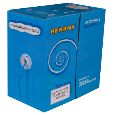 REXANT Кабель витая пара U/UTP, категория 6, PVC, 23AWG, внутренний, синий, 305 м